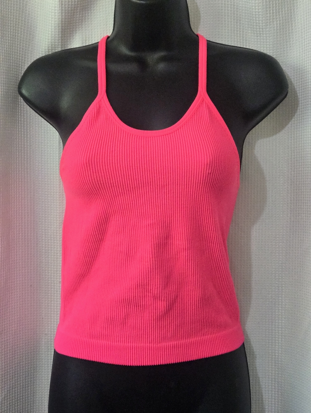 Neon Pink Ribbed Slim-Strap Tank Top